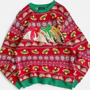 Blizzard Bay Fun Kitschy Knit Christmas Taco Sweater S
